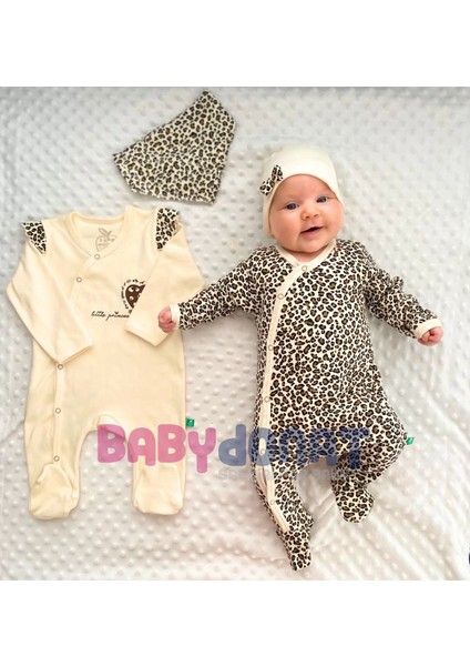 Açık Kahve Leopar Desenli Kız Bebek 4'lü Tulum Seti fiyatları