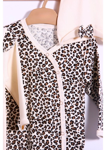 Açık Kahve Leopar Desenli Kız Bebek 4'lü Tulum Seti indirimleri