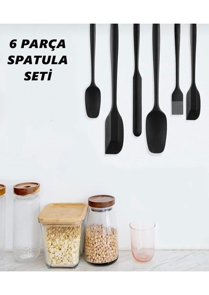 6 Parça Silikon Yanmaz Yapışmaz Mutfak Pasta Silikon Fırçası Kaşık Bıçak Siyah Spatula Seti fiyatları