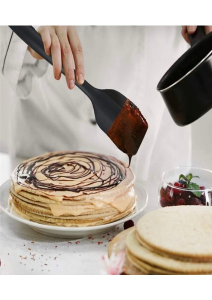 6 Parça Silikon Yanmaz Yapışmaz Mutfak Pasta Silikon Fırçası Kaşık Bıçak Siyah Spatula Seti modelleri