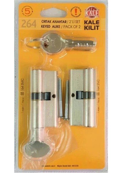 Kilit 264 Ikiz Barel 68 mm 3 Anahtarlı Ikili Kilit Set