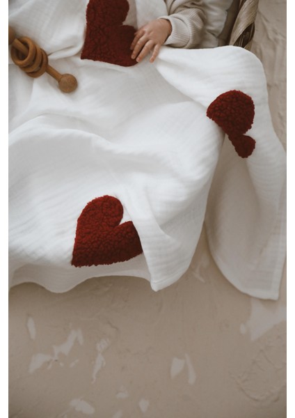 Teddy- Dört Kat Müslin Kırmızı Kalp Battaniye fiyatları