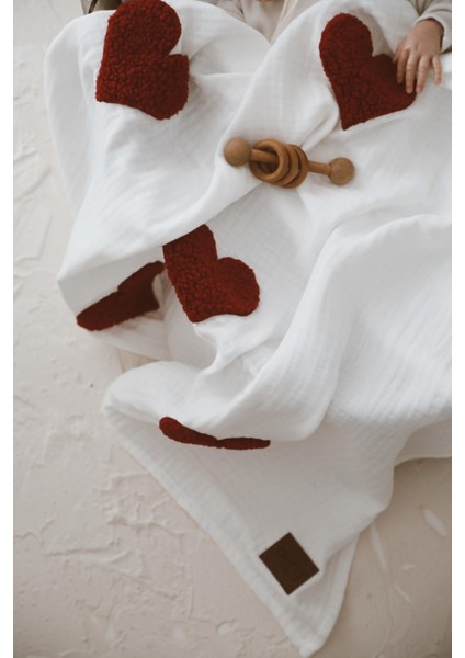 Teddy- Dört Kat Müslin Kırmızı Kalp Battaniye fırsatları