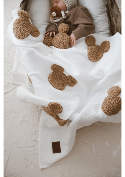 Pamuk Dört Kat Müslin Teddy Desenli Unisex Ekru Bebek Battaniyesi – Yumuşak, Nefes Alabilen ve Hassas Cilt Dostu fırsatları