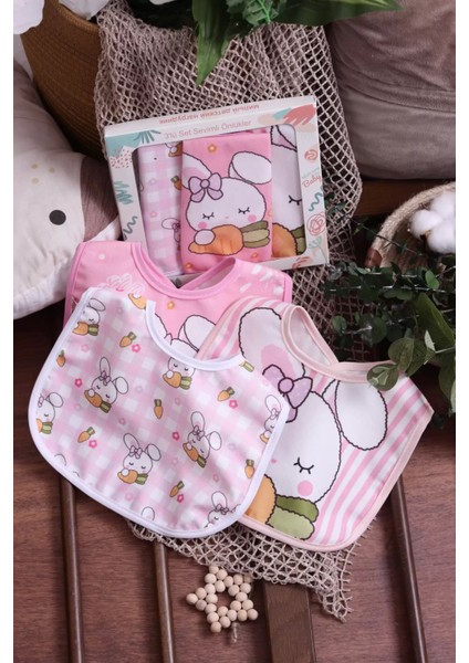 Tavşan Temalı Kare 3 Parça Microfiber Mama Önlüğü Kendi Kutusunda (Sıvı Geçirmez) Çıtçıtlı modelleri