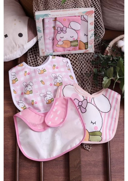 Tavşan Temalı Kare 3 Parça Microfiber Mama Önlüğü Kendi Kutusunda (Sıvı Geçirmez) Çıtçıtlı indirimleri