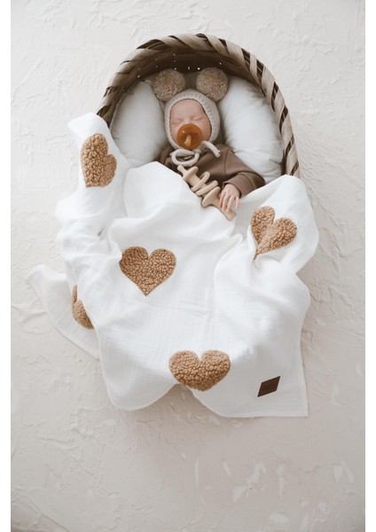 Teddy-Dört Kat Müslin Kalp Battaniye