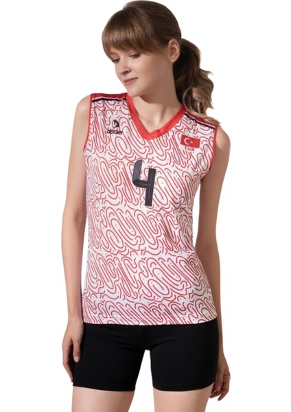 Kadın Kırmızı Beyaz Likralı Tek Üst Voleybol Forması Volleyball Jerseys DMNS8759