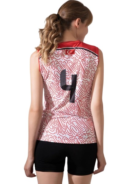 Kadın Kırmızı Beyaz Likralı Tek Üst Voleybol Forması Volleyball Jerseys DMNS8759