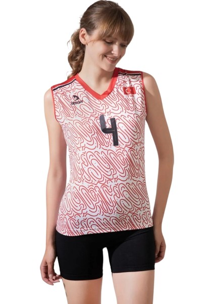 Kadın Kırmızı Beyaz Likralı Tek Üst Voleybol Forması Volleyball Jerseys DMNS8759