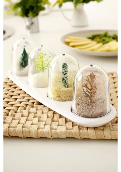4 Mevsim Baharatlık Tuz Karabiber Pul Biber Nane Koyulabilir Masaüstü Baharatlık Ağaçlı Baharatlık