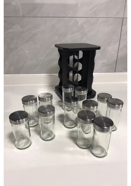 Baharat Standı 12 Şişeli Baharatlık Siyah Dönen modelleri