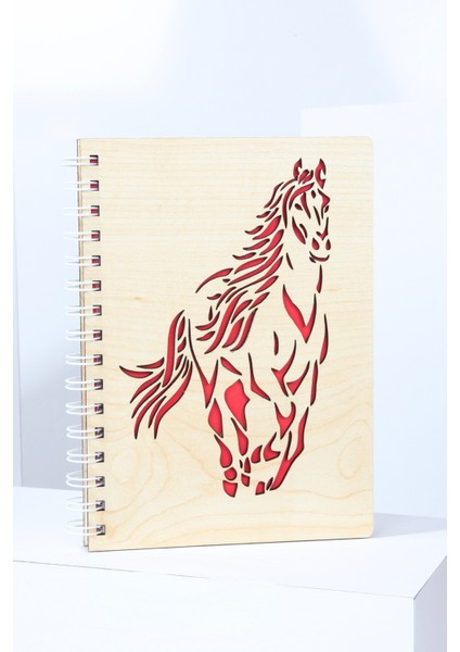 At Desenli Ahşap Kapaklı A5 Kareli Defter