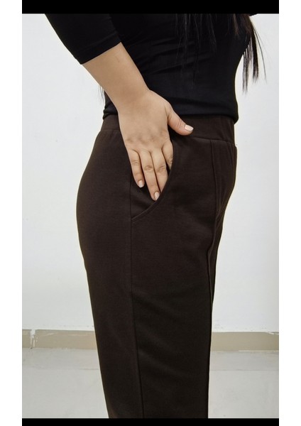 Büyük Beden Kadın Kışlık Çelik Örme Kumaş Çımalı Yüksek Bel Düz Paça Pantolon