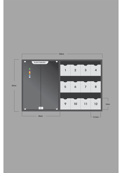 Posta Kutusu 12LI ve Magnetli Ilan Panosu (Beyaz ve Antrasitgiri)