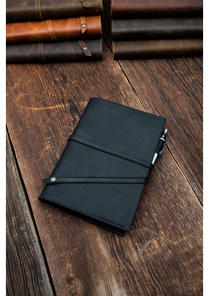 Hakiki Deri Kaplı Şerit Detaylı Defter