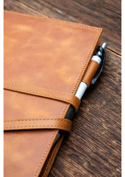 Hakiki Deri Kaplı Şerit Detaylı Defter