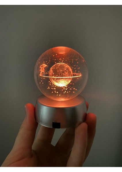 Satürn Cam Küre Renk Değiştiren Kristal Kız Küre Işıklı Küre Pilli 3D Yılbaşı