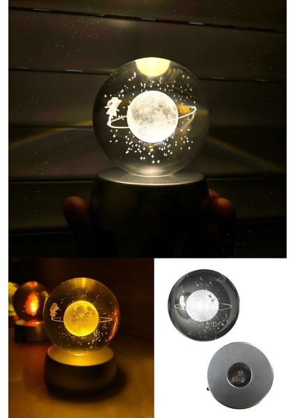 Satürn Cam Küre Renk Değiştiren Kristal Kız Küre Işıklı Küre Pilli 3D Yılbaşı