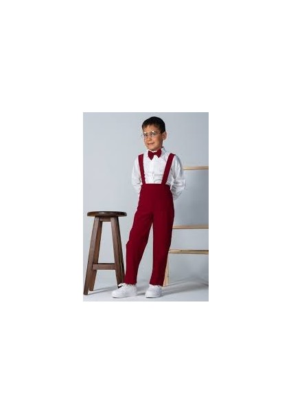 Bordo Çocuk Askı Papyon Seti (1-9 Yaş)