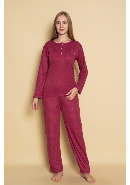 Dreamy Uzun Kollu Puantiyeli Düğmeli Yaka Pijama Takımı