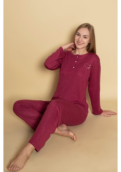 Dreamy Uzun Kollu Puantiyeli Düğmeli Yaka Pijama Takımı