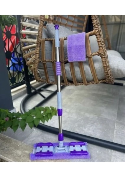 Mandallı Mop Teleskopik Saplı +1 Mikrofiber Yedek Bez Mor Renk