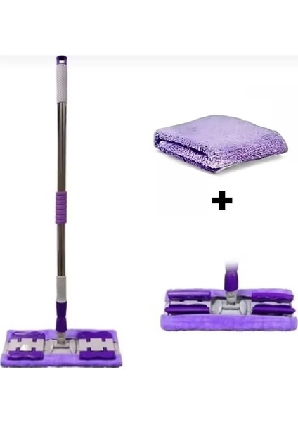 Mandallı Mop Teleskopik Saplı +1 Mikrofiber Yedek Bez Mor Renk