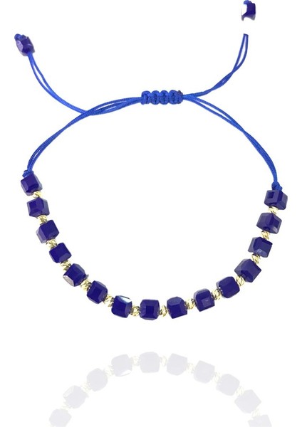 Mavi Renk Taşlı Dorika Toplu Altın İp Bileklik