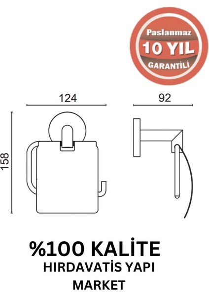 Paslanmaz Pirinç Flora Kağıtlık Kapaklı Mat Siyah