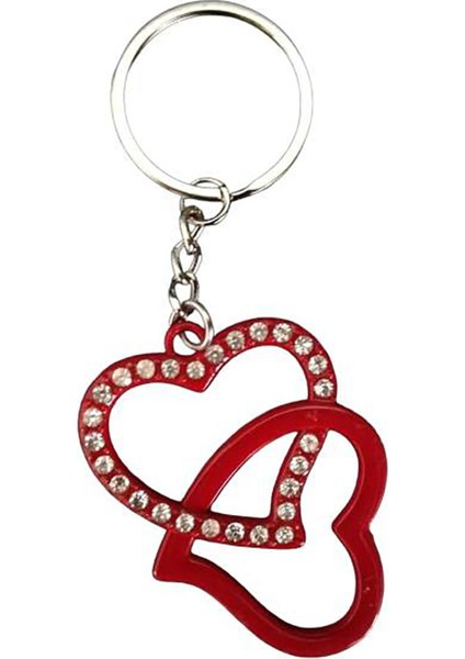 Kırmızı Parlak Boncuklu Kalp Içine Geçen Kalp Metal Anahtarlık Şirin Çanta Anahtar Aksesuar fiyatları