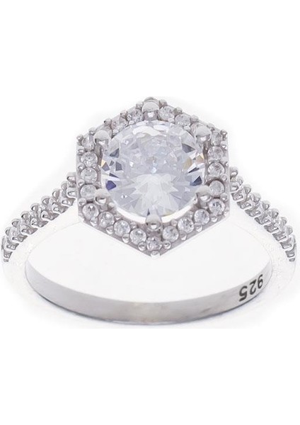 7 Mm Zirkon Taşlı Altıgen Model 925 Ayar Gümüş Kadın Tektaş Yüzük fiyatları