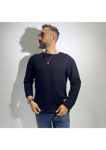 Mikro Desenli Pis Yaka Uzun Kollu Erkek Triko