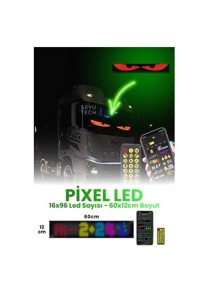 Pixel LED Panel Animasyon Yazı Göz Ekleme 12×60CM