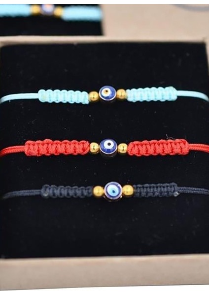 Sevgililere Hediye Örgü Şans Bilekliği Zarif Tasarımlı Nazar Boncuklu Bileklik