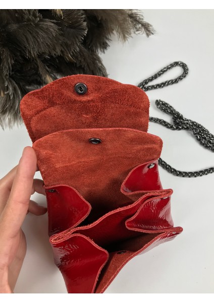 El ve Kol Çantası Mini Kırmızı Rugan