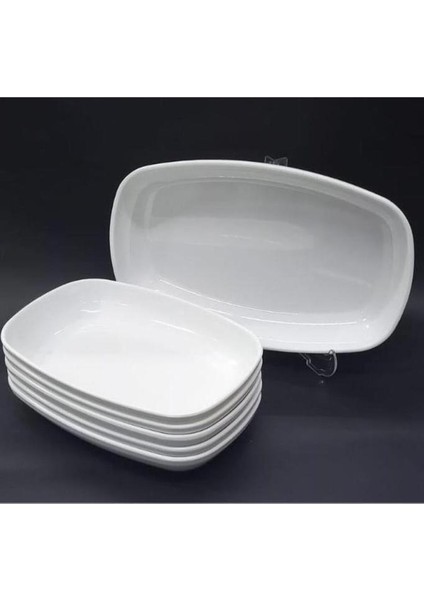 2 Adet Beyaz Melamin Kayık Tabak 28X18CM Büyük Boy Salata Tabağı Günlük Kullanıma Hesaplı Oval Tabak