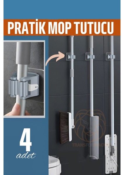 Yapışkanlı Pratik Mop Tutucu 4 Adet