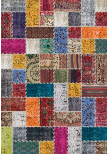 Vintage Eskitme Patchwork Yıkanabilir Şönil Kilim Pamuk Taban Dokuma Halı Oturma Odası Salon Balkon Mutfak Halısı