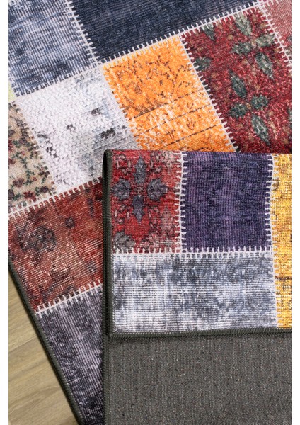 Vintage Eskitme Patchwork Yıkanabilir Şönil Kilim Pamuk Taban Dokuma Halı Oturma Odası Salon Balkon Mutfak Halısı