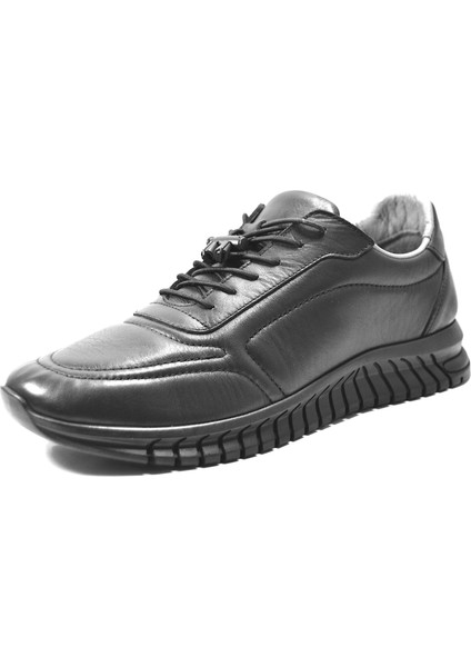 SHF.1901 Hakiki Deri Siyah Lastik Bağcıklı Casual Erkek Ayakkabı