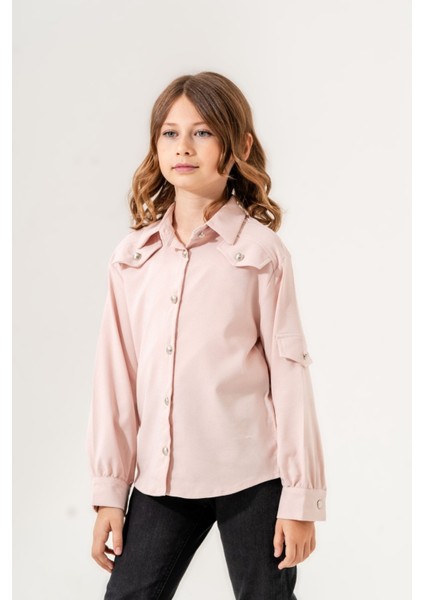 Kız Çocuk Cep Süslü Gömlek 3140