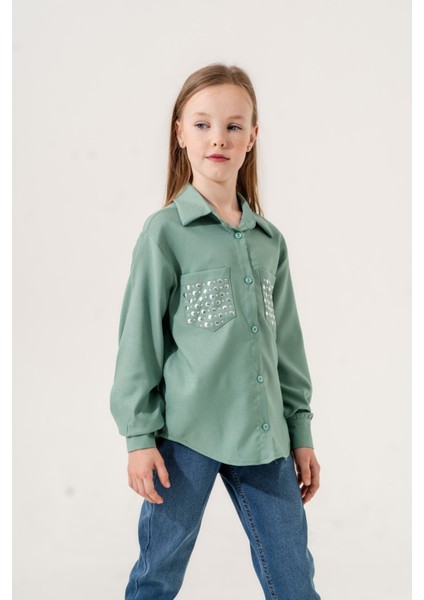 Kız Çocuk Cepleri Taşlı Gömlek 3139