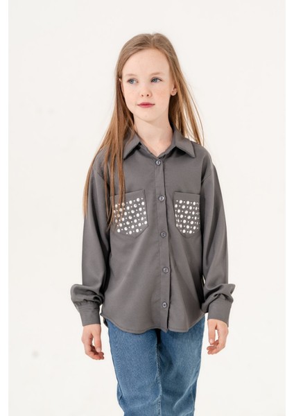 Kız Çocuk Cepleri Taşlı Gömlek 3139