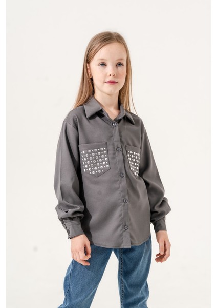 Kız Çocuk Cepleri Taşlı Gömlek 3139 modelleri