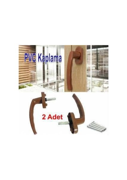 2 Adet Pvc Kaplama Pimapen Pencere Kapı Kolu Seti Kahverengi