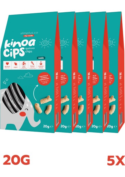 5 Paket 20G Sade Kinoa Cipsi For Kids Glutensiz Vegan Yağsız Cips Çocuklara Özel Ambalaj Tatlı Fil