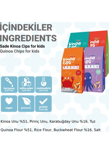 5 Paket 20G Sade Kinoa Cipsi For Kids Glutensiz Vegan Yağsız Cips Çocuklara Özel Ambalaj Tatlı Fil