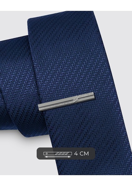 Çizgi Desenli Standart ve Slim Fit Kravat İğnesi, Gümüş Gri