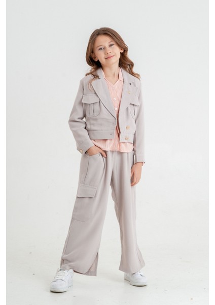 Kız Çocuk Crop Ceketli Üçlü Takım 4407